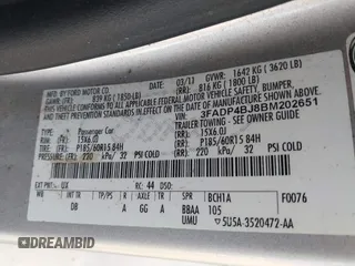 2011 Ford Fiesta SE with VIN 3FADP4BJ8BM202651, listed as a IAAI auction lot 41440341 with 181,494 mi miles. Bid and sale history available at carsss.com. Image 9.