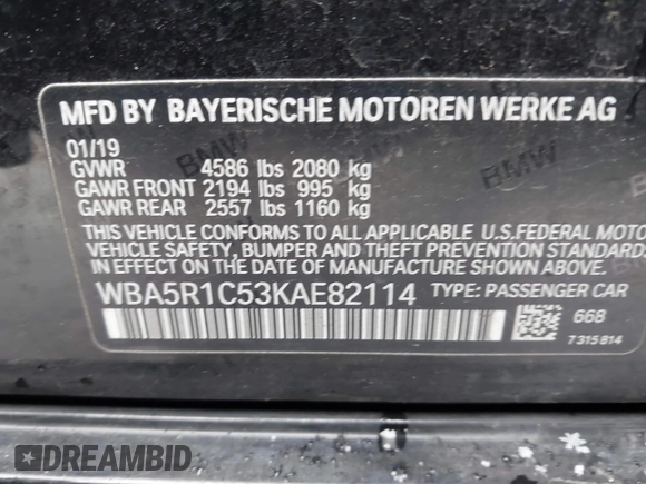 2019 BMW 3 Series 330i с VIN WBA5R1C53KAE82114, выставлен на аукционе IAAI как лот 41632512 с пробегом 92 454 миль миль и . История ставок и продаж доступна на DreamBid. Изображение 9.