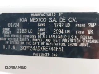 2024 Kia Forte GT-Line with VIN 3KPF54ADXRE744651, listed as a IAAI auction lot 41564662 with 9,563 mi miles. Bid and sale history available at carsss.com. Image 9.
