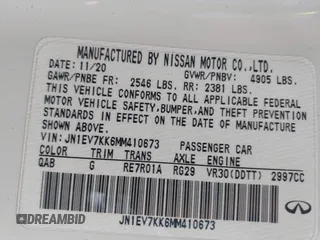 2021 Infiniti Q60 Luxe with VIN JN1EV7KK6MM410673, listed as a IAAI auction lot 39676284 with 40,006 mi miles and . Bid and sale history available at DreamBid. Image 9.
