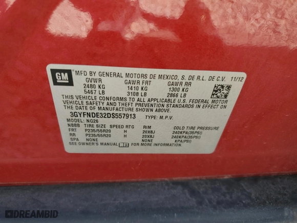2013 Cadillac SRX Performance Collection with VIN 3GYFNDE32DS557913, listed as a Copart auction lot 49915595 with 146,641 mi miles and Salvage Title. Bid and sale history available at carsss.com. Image 15.