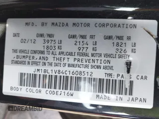 2012 Mazda 3 i Touring z VIN JM1BL1V84C1608512, wystawiony jako IAAI lot #42441391 z przebiegiem 167 292 mil mil oraz . Historia ofert i sprzedaży dostępna na DreamBid. Obrazek 9.