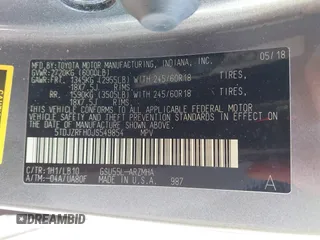 2018 Toyota Highlander SE z VIN 5TDJZRFH0JS549854, wystawiony jako IAAI lot #41771573 z przebiegiem 101 553 mil mil oraz . Historia ofert i sprzedaży dostępna na DreamBid. Obrazek 9.
