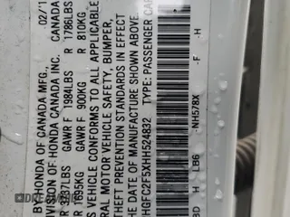 2017 Honda Civic LX z VIN 2HGFC2F5XHH524832, wystawiony jako Copart lot #58651905 z przebiegiem Nie podano mil oraz Szkoda całkowita • Salvage title. Historia ofert i sprzedaży dostępna na DreamBid. Obrazek 13.