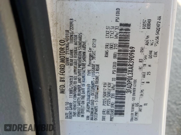 2010 Ford Fusion Hybrid with VIN 3FADP0L3XAR390969, listed as a Copart auction lot 44352785 with 184,059 mi miles and Salvage Title. Bid and sale history available at carsss.com. Image 14.