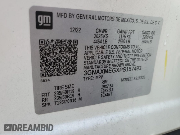 2023 Chevrolet Equinox RS with VIN 3GNAXMEGXPS157493, listed as a Copart auction lot 44972835 with 22,223 mi miles and Salvage Title. Bid and sale history available at carsss.com. Image 12.