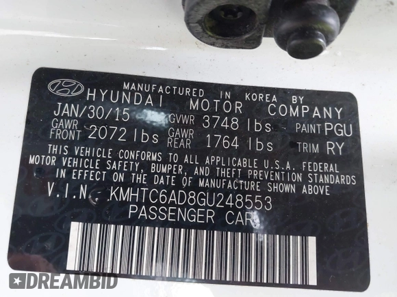 2016 Hyundai Veloster with VIN KMHTC6AD8GU248553, listed as a IAAI auction lot 42174244 with Not provided miles and . Bid and sale history available at DreamBid. Image 9.