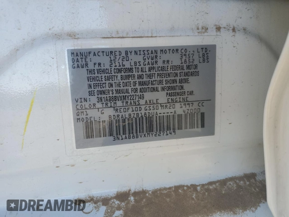2021 Nissan Sentra S with VIN 3N1AB8BVXMY227149, listed as a Copart auction lot 89309815 with 82,969 mi miles and Salvage Title. Bid and sale history available at DreamBid. Image 12.