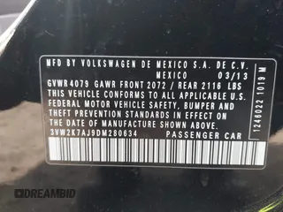 2013 Volkswagen Jetta S with VIN 3VW2K7AJ9DM280634, listed as a IAAI auction lot 42240749 with 93,472 mi miles and . Bid and sale history available at DreamBid. Image 9.