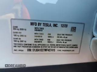 2021 Tesla Model S Long Range Plus с VIN 5YJSA1E27MF427415, выставлен на аукционе Copart как лот 88558815 с пробегом 50 050 миль миль и Списание • Salvage title. История ставок и продаж доступна на DreamBid. Изображение 12.