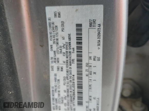 2020 Ford F-250 XL z VIN 1FT7W2B6XLEE81814, wystawiony jako Copart lot #56356235 z przebiegiem 106 361 mil mil oraz Szkoda całkowita • Salvage title. Historia ofert i sprzedaży dostępna na DreamBid. Obrazek 12.