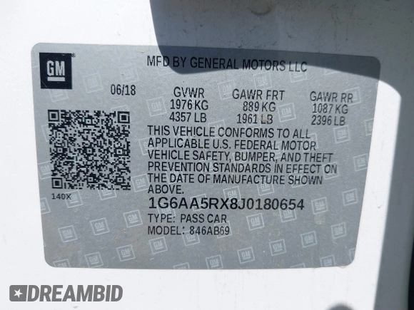 2018 Cadillac ATS RWD z VIN 1G6AA5RX8J0180654, wystawiony jako IAAI lot #41853919 z przebiegiem 80 345 mil mil oraz . Historia ofert i sprzedaży dostępna na DreamBid. Obrazek 9.