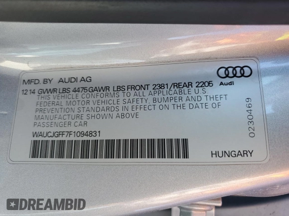 2015 Audi A3 2.0 TDI Premium Plus with VIN WAUCJGFF7F1094831, listed as a Copart auction lot 68617443 with 112,400 mi miles. Bid and sale history available at carsss.com. Image 12.