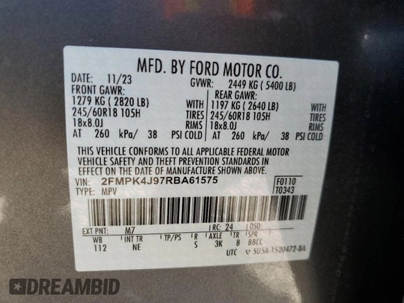 2024 Ford Edge SEL z VIN 2FMPK4J97RBA61575, wystawiony jako Copart lot #56723855 z przebiegiem 16 626 mil mil oraz Szkoda całkowita • Salvage title. Historia ofert i sprzedaży dostępna na DreamBid. Obrazek 14.