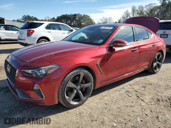 2019 Genesis G70 3.3T Advanced with VIN KMTG34LE6KU015085, listed as a Copart auction lot 87007704 with 58,335 mi miles and Salvage Title. Bid and sale history available at carsss.com. Image 1.