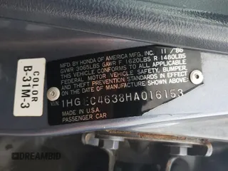 1987 Honda Civic z VIN 1HGEC4638HA016153, wystawiony jako Copart lot #73868274 z przebiegiem 22 876 mil mil oraz Tytuł czysty. Historia ofert i sprzedaży dostępna na DreamBid. Obrazek 12.