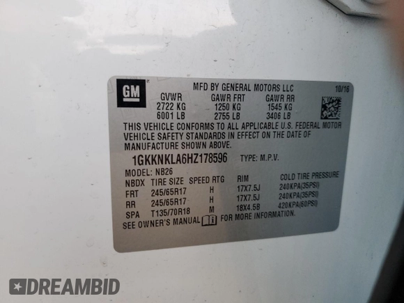 2017 GMC Acadia SLE with VIN 1GKKNKLA6HZ178596, listed as a Copart auction lot 83629074 with 98,158 mi miles and Salvage Title. Bid and sale history available at carsss.com. Image 14.