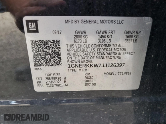 2018 Chevrolet Traverse Premier with VIN 1GNERKKW7JJ126397, listed as a Copart auction lot 69941804 with 50,119 mi miles and Clean Title. Bid and sale history available at carsss.com. Image 14.