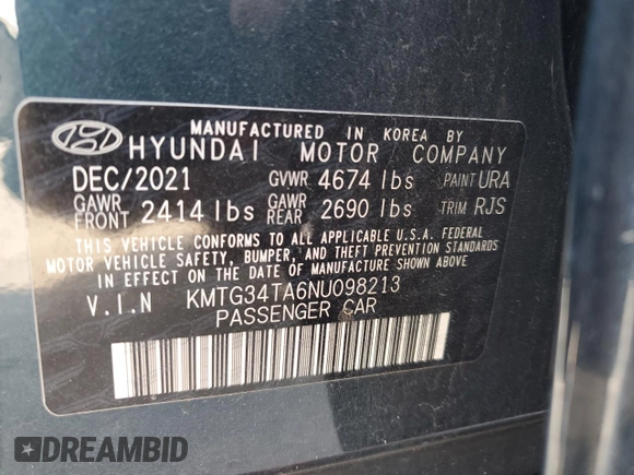 2022 Genesis G70 2.0T with VIN KMTG34TA6NU098213, listed as a Copart auction lot 76084664 with 64,405 mi miles and Non Repairable. Bid and sale history available at DreamBid. Image 12.
