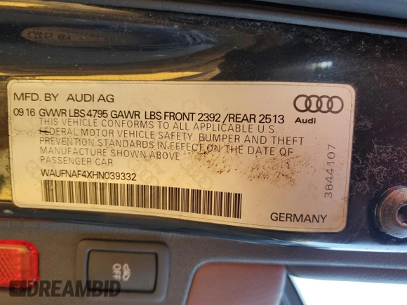 2017 Audi A4 Prestige with VIN WAUFNAF4XHN039332, listed as a Copart auction lot 41636405 with 67,049 mi miles and Salvage Title. Bid and sale history available at carsss.com. Image 12.