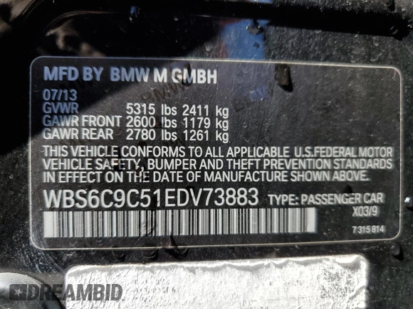 2014 BMW M6 z VIN WBS6C9C51EDV73883, wystawiony jako Copart lot #76395574 z przebiegiem 57 995 mil mil oraz Czysty tytuł • Clean title. Historia ofert i sprzedaży dostępna na DreamBid. Obrazek 13.