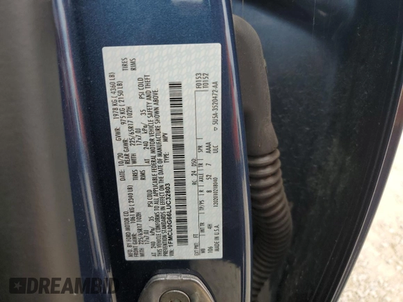 2020 Ford Escape SE with VIN 1FMCU0G66LUC32803, listed as a Copart auction lot 43348195 with 0 mi miles and Non Repairable. Bid and sale history available at carsss.com. Image 14.