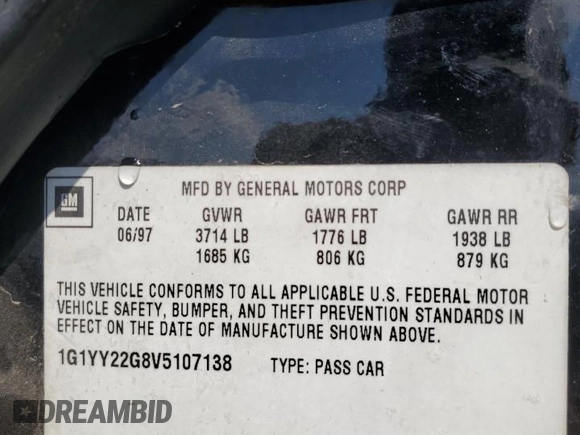 1997 Chevrolet Corvette with VIN 1G1YY22G8V5107138, listed as a Copart auction lot 70486084 with 231,965 mi miles and Salvage Title. Bid and sale history available at carsss.com. Image 13.