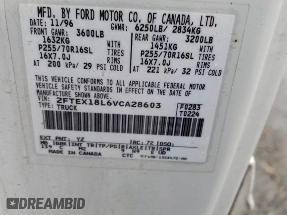 1997 Ford F-150 with VIN 2FTEX18L6VCA28603, listed as a Copart auction lot 49100835 with 127,510 mi miles and Salvage title. Bid and sale history available at DreamBid. Image 12.