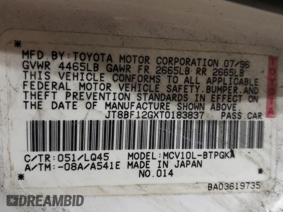 1996 Lexus ES 300 с VIN JT8BF12GXT0183837, выставлен на аукционе Copart как лот 78063524 с пробегом 233 276 миль миль и Списание • Salvage title. История ставок и продаж доступна на DreamBid. Изображение 14.