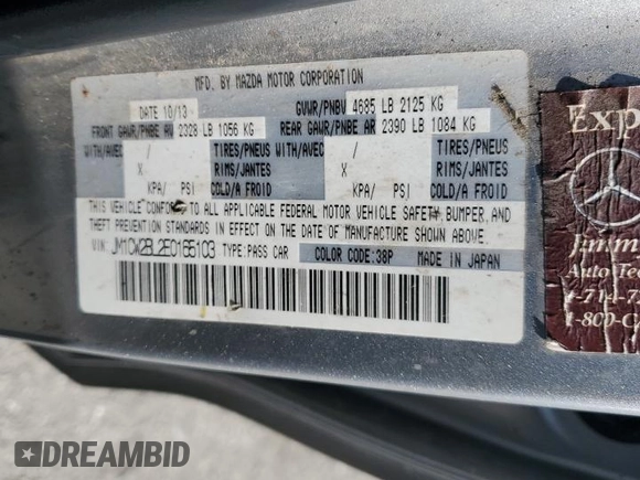 2014 Mazda 5 Sport with VIN JM1CW2BL2E0165103, listed as a Copart auction lot 60730855 with 279,698 mi miles and Clean title. Bid and sale history available at DreamBid. Image 12.