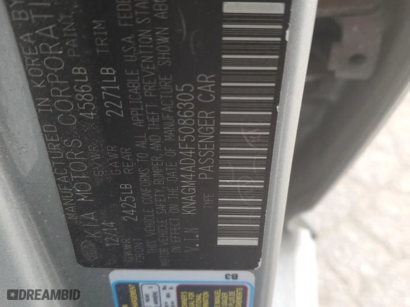 2015 Kia Optima Hybrid with VIN KNAGM4AD4F5086305, listed as a Copart auction lot 50992664 with NaN miles and Salvage Title. Bid and sale history available at carsss.com. Image 12.
