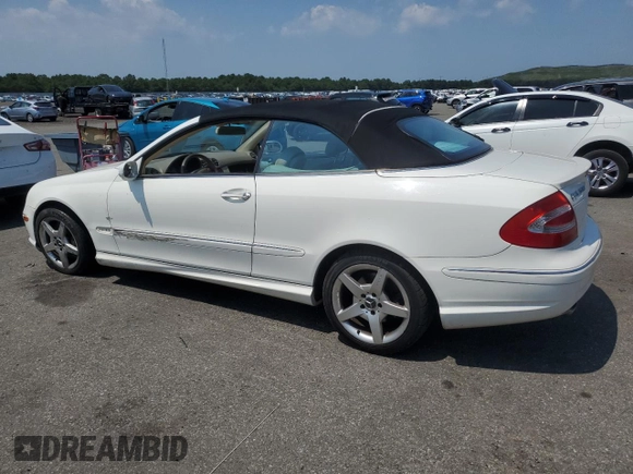 2005 Mercedes-Benz CLK 500 with VIN WDBTK75G35T037649, listed as a Copart auction lot 66212825 with 107,716 mi miles and Salvage title. Bid and sale history available at DreamBid. Image 2.