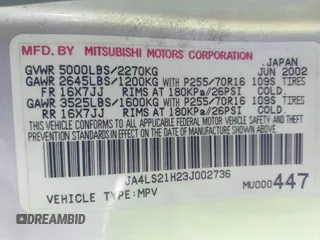 2003 Mitsubishi Montero Sport ES with VIN JA4LS21H23J002736, listed as a IAAI auction lot 41663572 with 235,704 mi miles. Bid and sale history available at carsss.com. Image 9.