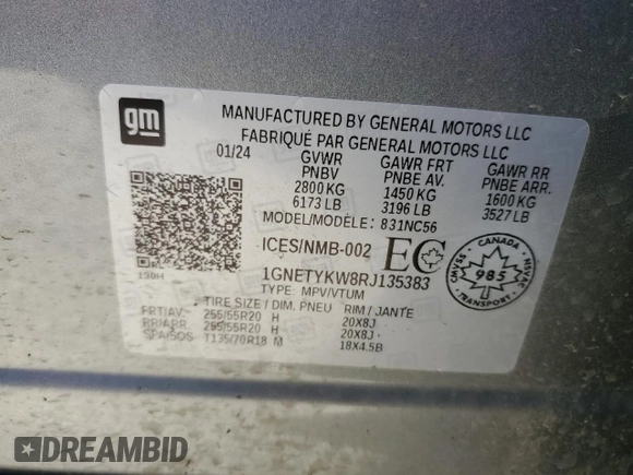 2024 Chevrolet Traverse with VIN 1GNETYKW8RJ135383, listed as a Copart auction lot 72757094 with Not provided miles and Salvage title. Bid and sale history available at DreamBid. Image 13.