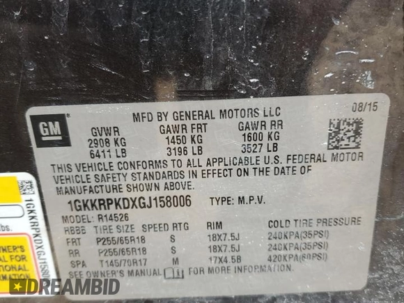 2016 GMC Acadia SLE z VIN 1GKKRPKDXGJ158006, wystawiony jako Copart lot #46925445 z przebiegiem 113 617 mil mil oraz Czysty tytuł • Clean title. Historia ofert i sprzedaży dostępna na DreamBid. Obrazek 13.
