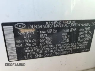 2022 Hyundai Santa Fe XRT z VIN 5NMS64AJ2NH408965, wystawiony jako Copart lot #52251595 z przebiegiem 44 859 mil mil oraz Czysty tytuł • Clean title. Historia ofert i sprzedaży dostępna na DreamBid. Obrazek 12.
