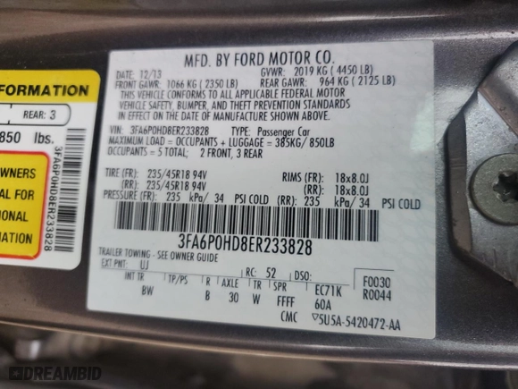 2014 Ford Fusion SE with VIN 3FA6P0HD8ER233828, listed as a Copart auction lot 45347585 with 143,458 mi miles and Salvage Title. Bid and sale history available at carsss.com. Image 12.