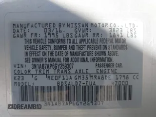 2016 Nissan Sentra SV with VIN 3N1AB7AP6GY259307, listed as a IAAI auction lot 41008486 with 43,462 mi miles and . Bid and sale history available at DreamBid. Image 9.