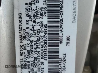 2003 Toyota Camry LE с VIN 4T1BE30K63U749195, выставлен на аукционе Copart как лот 58865575 с пробегом 225 289 миль миль и Чистый • Clean title. История ставок и продаж доступна на DreamBid. Изображение 12.