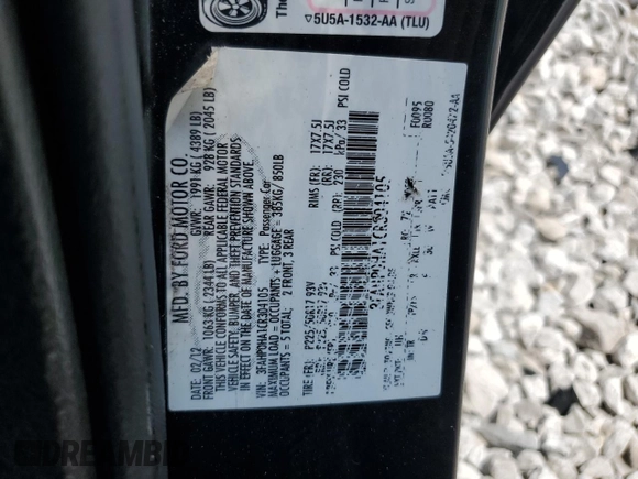 2012 Ford Fusion SE with VIN 3FAHP0HA1CR304105, listed as a Copart auction lot 62777285 with 220,306 mi miles and Clean title. Bid and sale history available at DreamBid. Image 12.
