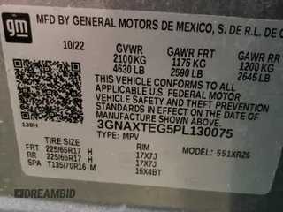 2023 Chevrolet Equinox LT with VIN 3GNAXTEG5PL130075, listed as a Copart auction lot 57128285 with 8,024 mi miles and Salvage title. Bid and sale history available at DreamBid. Image 13.