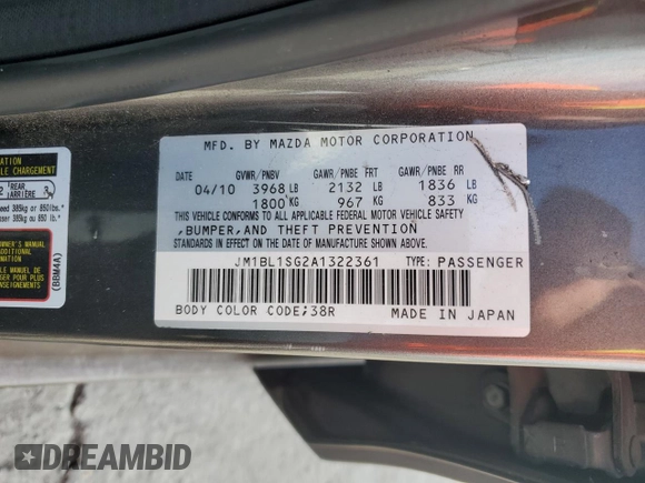 2010 Mazda Mazda3 i Touring with VIN JM1BL1SG2A1322361, listed as a Copart auction lot 44651335 with 163,125 mi miles and Salvage Title. Bid and sale history available at carsss.com. Image 12.