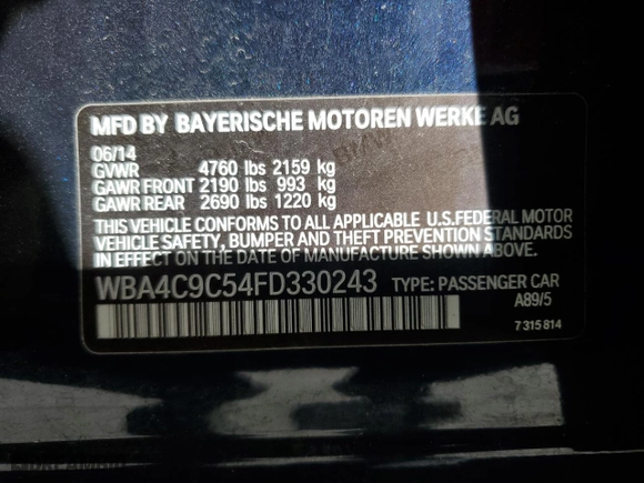 2015 BMW 4 Series 428i xDrive with VIN WBA4C9C54FD330243, listed as a Copart auction lot 48339095 with 85,753 mi miles and Salvage Title. Bid and sale history available at carsss.com. Image 13.