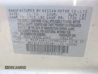 2024 Nissan Versa S with VIN 3N1CN8DV1RL838303, listed as a IAAI auction lot 41771250 with 21,555 mi miles and . Bid and sale history available at carsss.com. Image 9.