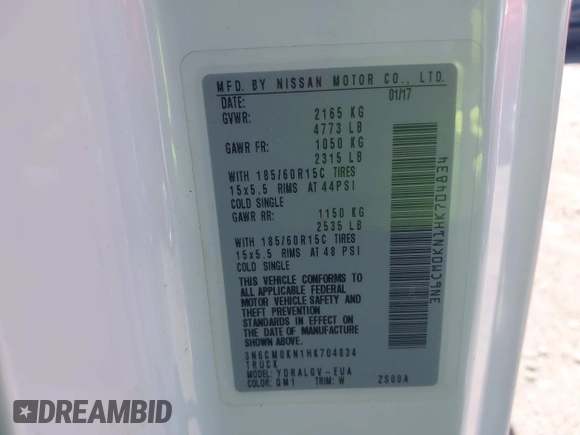 2017 Nissan NV200 S with VIN 3N6CM0KN1HK704834, listed as a IAAI auction lot 42131870 with 145,536 mi miles and . Bid and sale history available at DreamBid. Image 9.