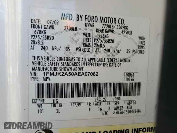 2010 Ford Expedition EL Limited with VIN 1FMJK2A50AEA07082, listed as a Copart auction lot 70215324 with 143,402 mi miles and Salvage Title. Bid and sale history available at carsss.com. Image 16.