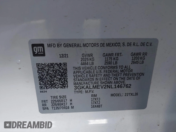 2022 GMC Terrain SLE with VIN 3GKALMEV2NL146762, listed as a IAAI auction lot 41991834 with 68,209 mi miles. Bid and sale history available at carsss.com. Image 9.