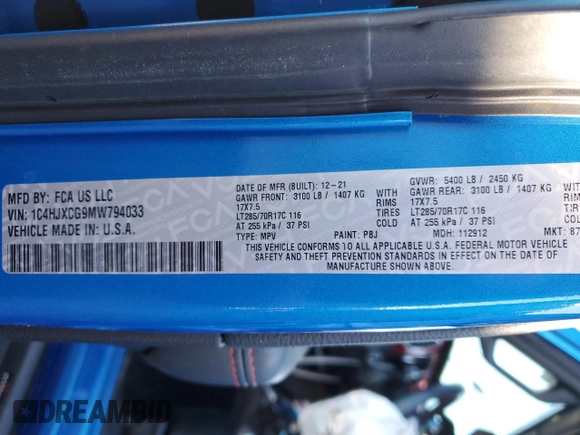2021 Jeep Wrangler Rubicon with VIN 1C4HJXCG9MW794033, listed as a Copart auction lot 82809014 with 30,590 mi miles and Salvage title. Bid and sale history available at DreamBid. Image 13.