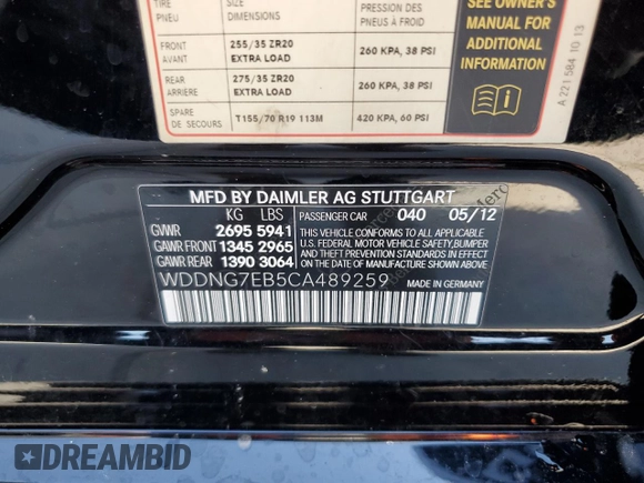 2012 Mercedes-Benz S 63 AMG z VIN WDDNG7EB5CA489259, wystawiony jako Copart lot #73307794 z przebiegiem 191 367 mil mil oraz Szkoda całkowita • Salvage title. Historia ofert i sprzedaży dostępna na DreamBid. Obrazek 12.