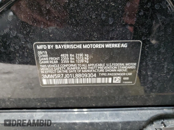2020 BMW 3 Series 330i xDrive with VIN 3MW5R7J01L8B09304, listed as a Copart auction lot 50698125 with 49,409 mi miles and Salvage Title. Bid and sale history available at carsss.com. Image 12.